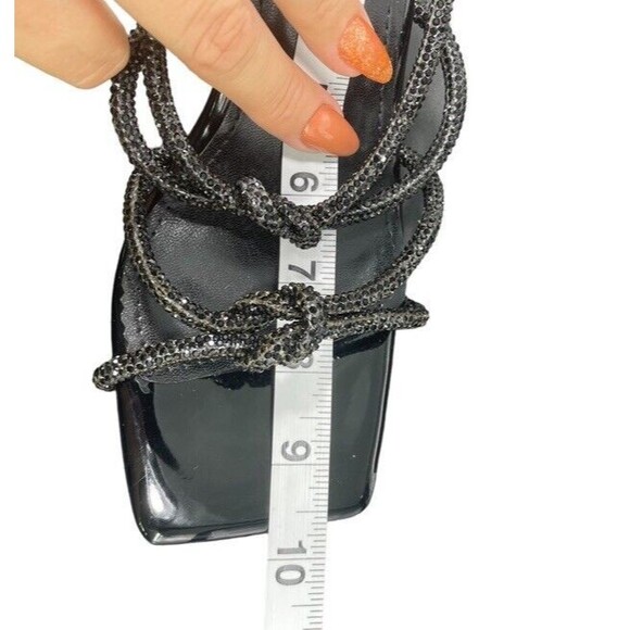 AZALEA WANG Anarchy Stiletto Black Crystals Lucite Clear Heel Sandals Square 8.5 - Picture 9 of 12